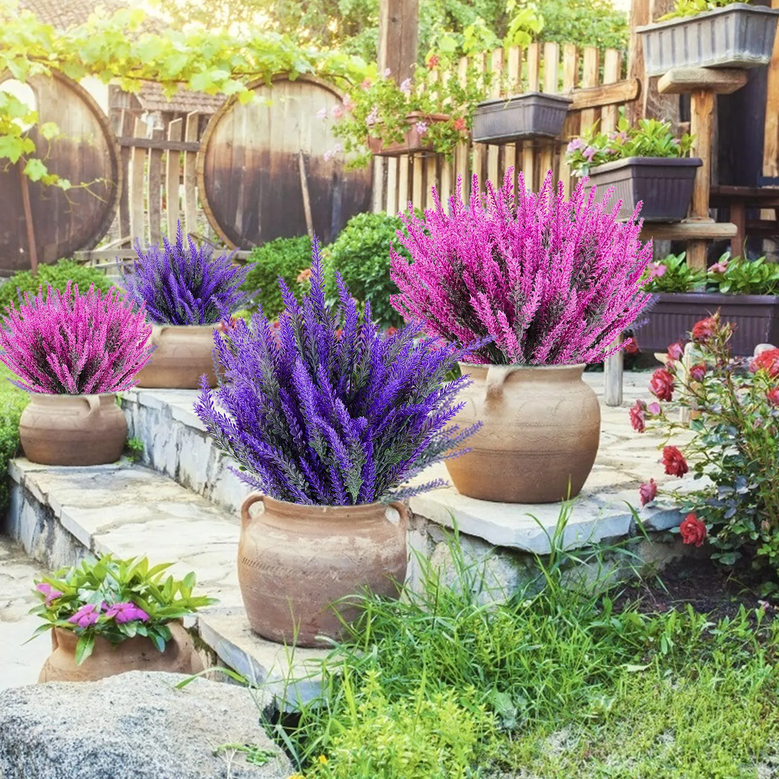 Artificial lavender flowers and home decor creating a cozy lifestyle scene